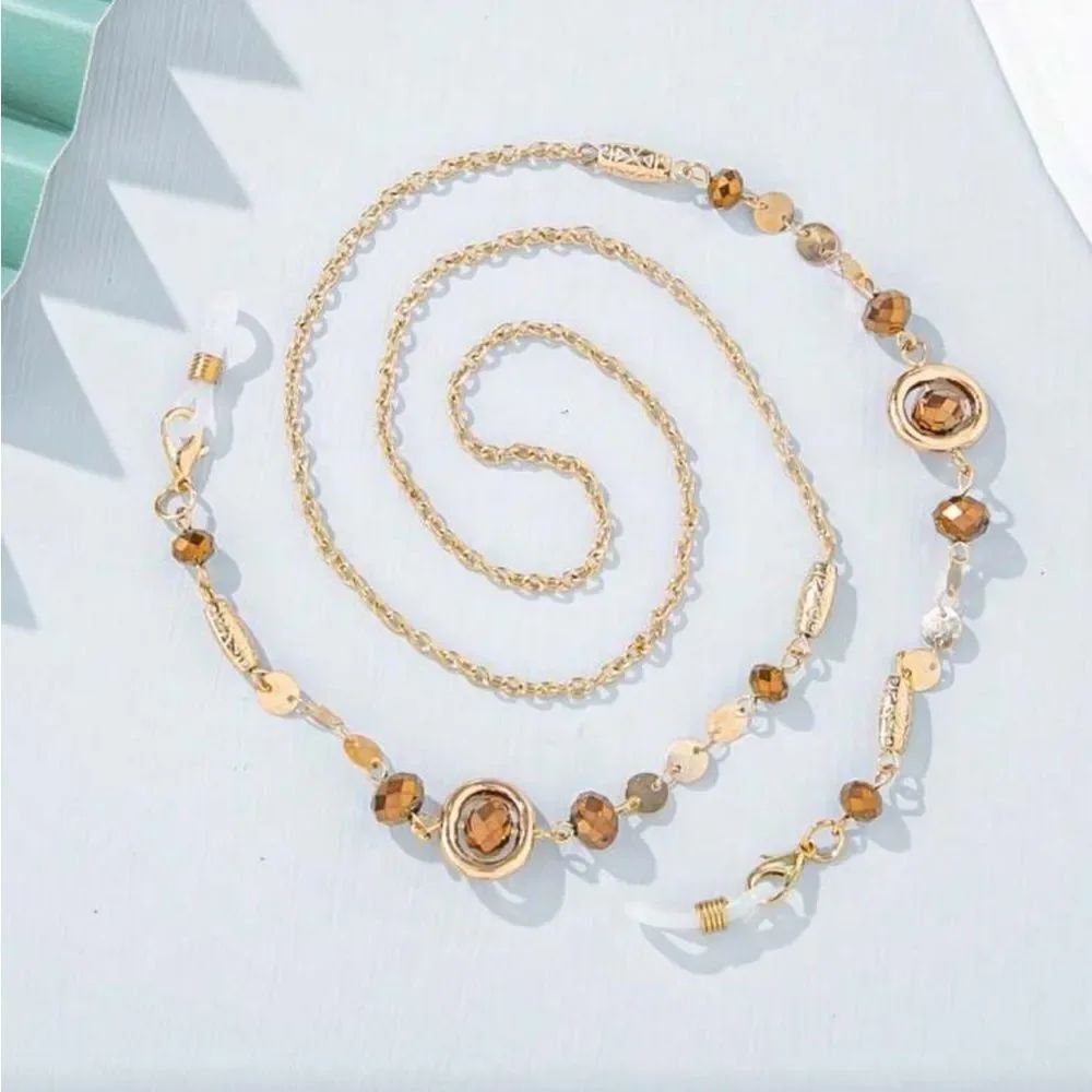 Gold and Brown Beaded eyeglass chain A1605